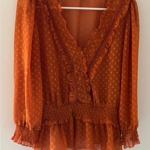 Haute Monde Vibrant Orange Ruffle Blouse